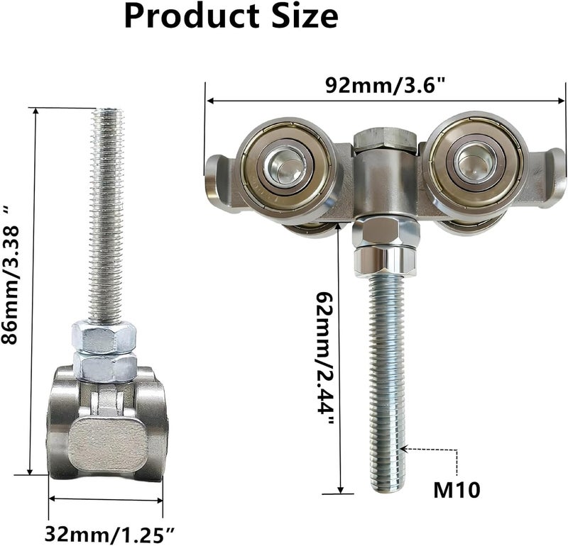 BiJun 4 Wheel Rolley Assembly,Strut Channel Trolley Rollers Wheel for 1-5/8" Wide and All 1-5/8" or Taller unistrut Strut Channel to Mount Heavy Barn or Shed Sliding Doors Silver (Pack of 4)) - Image 2